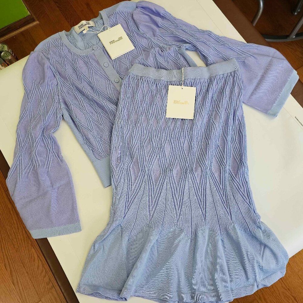 Diane Von Furstenberg Lavender Knit Cardigan & Skirt Set